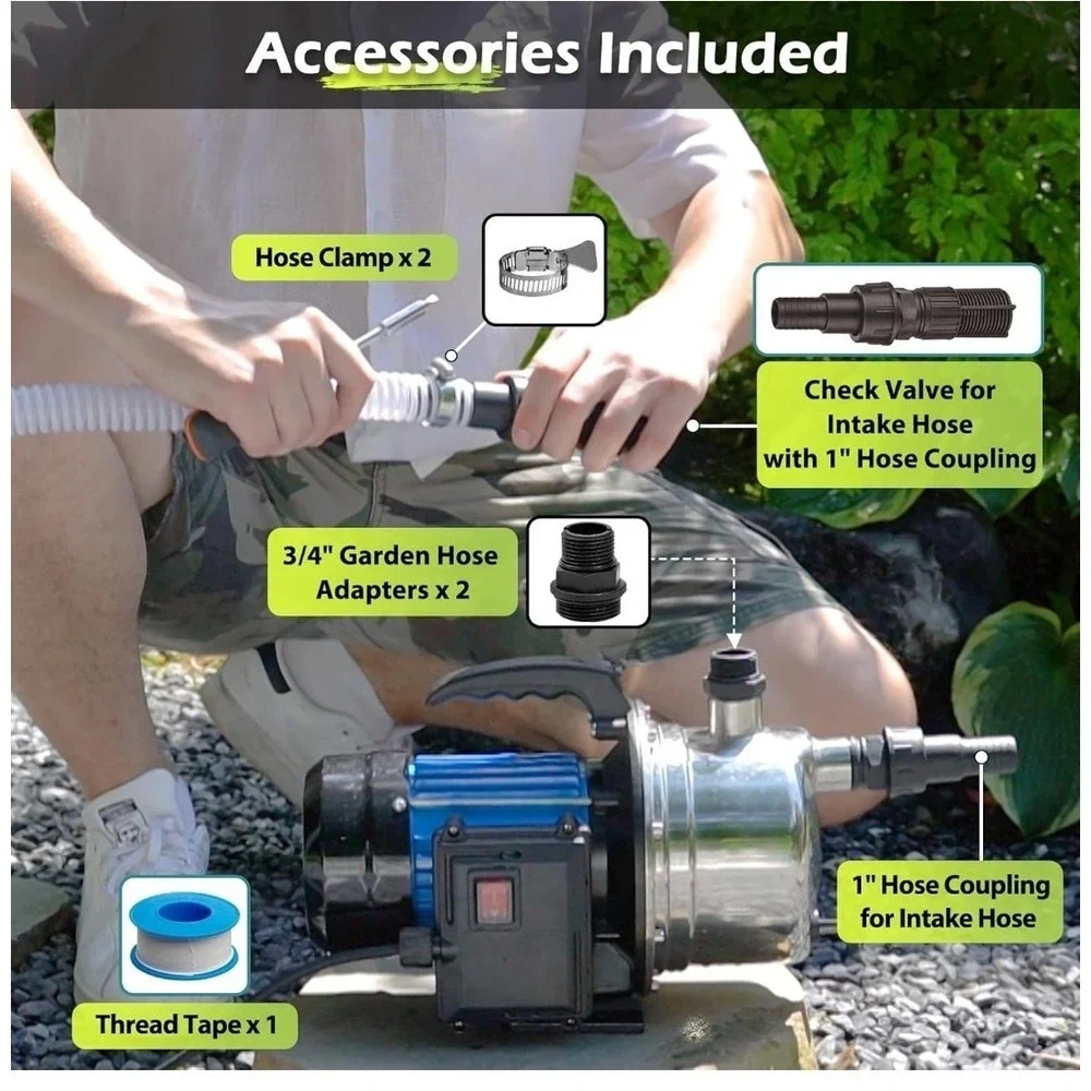 FLUENTPOWER Shallow Well/Deep Garden Pump, 1.5HP 1200GPH Portable Water Booster